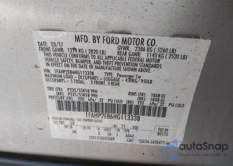 2017 Ford Taurus Sel from USA, damaged, VIN 1FAHP2E86HG113338